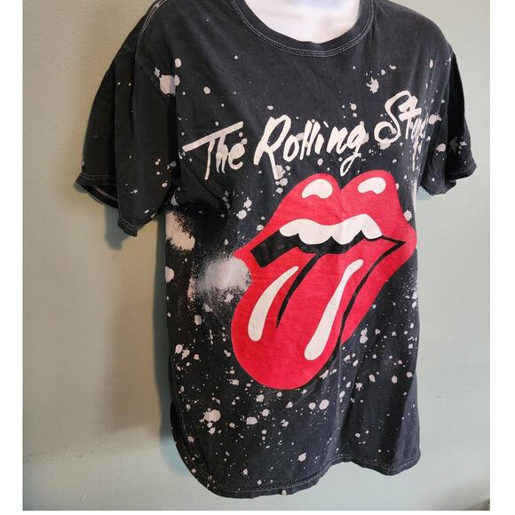 Rolling Stones Women's Black Bleach Dyed Classic Tee size Medium - Picture 3 of 7